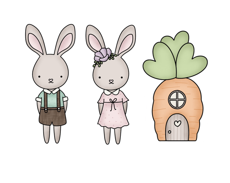 Bunny Boy and Girl Set with Carrot House