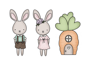 Bunny Boy and Girl Set with Carrot House