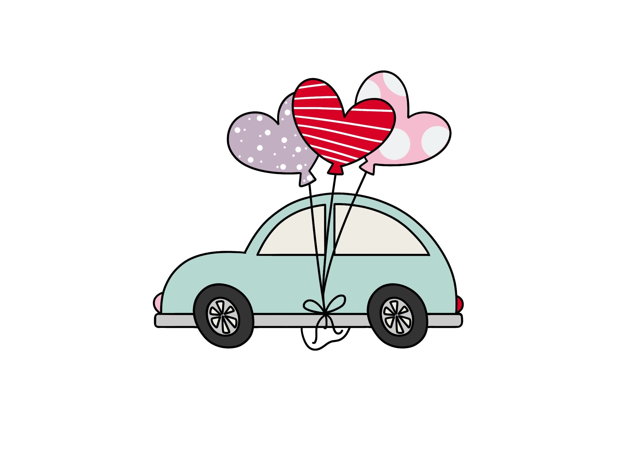 Car with Valentine's Balloons